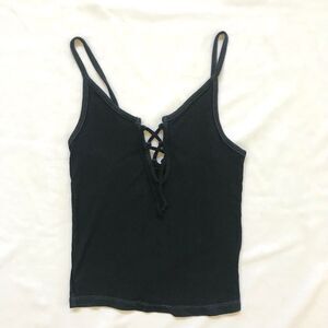 Tank Top American Eagle Outfitters First Essentials Navy Ribbed Crop Lace Up XS